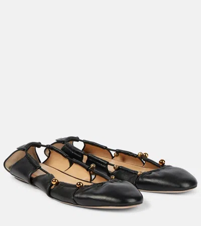 CHLOÉ LUNA EMBELLISHED CUTOUT LEATHER BALLET FLATS