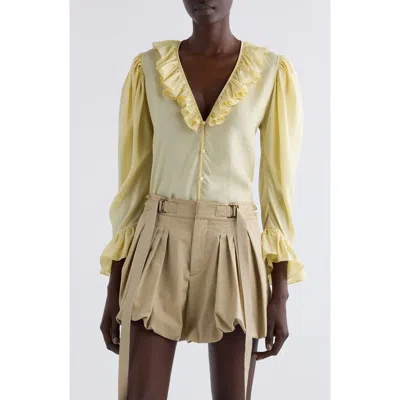 CHLOÉ CHLOÉ RUFFLE BALLOON SLEEVE SILK BUTTON-UP SHIRT