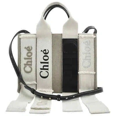 CHLOÉ CHLOE SAND LINEN WOODY SMALL LOGO TOTE CHC23SS369J7220H