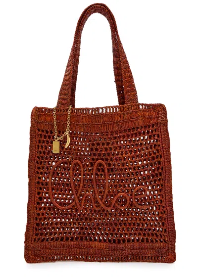 CHLOÉ CHLOE SUMMER BANANA LOGO RAFFIA TOTE