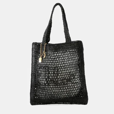 CHLOÉ SUMMER BANANA TOTE BAG BLACK RAFFIA