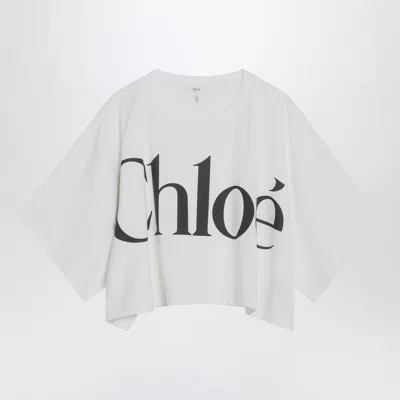 CHLOÉ CHLOÉ WHITE BOXY T SHIRT WITH LOGO PRINT