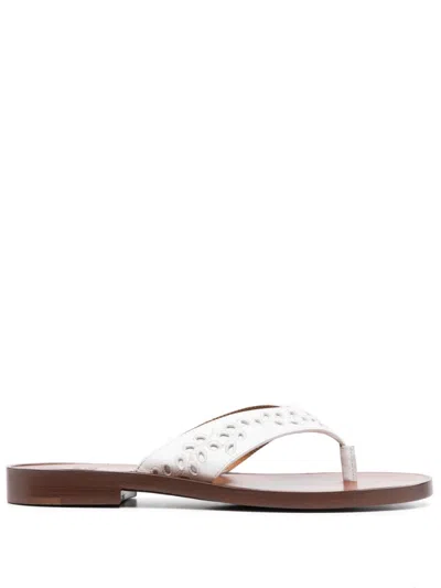CHLOÉ WOMEN WHITE WHITE PAZ LEATHER SLIPPERS, 8.5 LUXURY SLIPPERS & SLIDES FOR WOMEN DARVEYS