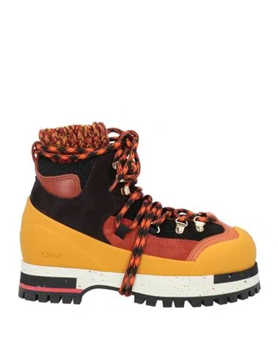 CHLOÉ CHLOÉ WOMAN ANKLE BOOTS MANDARIN SIZE 6 LEATHER, TEXTILE FIBERS