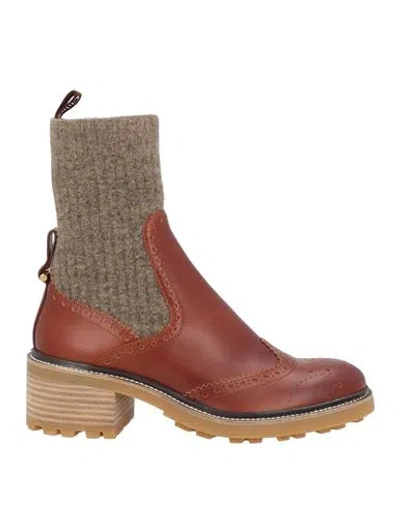 CHLOÉ CHLOÉ WOMAN ANKLE BOOTS TAN SIZE 8 TEXTILE FIBERS, SOFT LEATHER