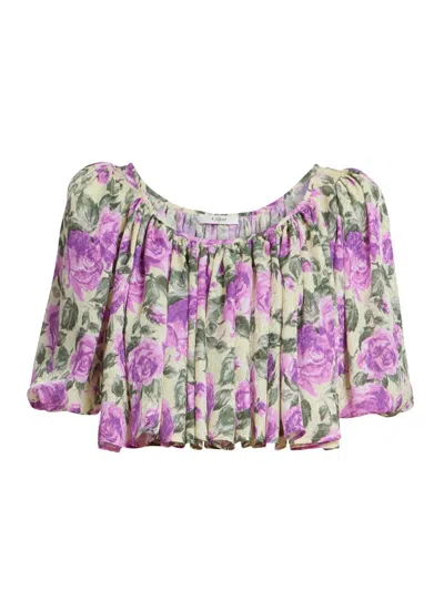 CHLOÉ WOMEN'S GATHERED FLORAL SILK TOP