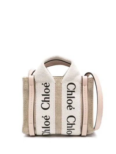 CHLOÉ CHLOÉ WOMEN WOODY CANVAS AND LEATHER NANO BAG