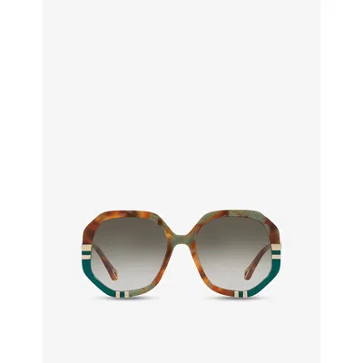 CHLOÉ WOMENS BROWN CH0105S HEXAGONAL-FRAME ACETATE SUNGLASSES