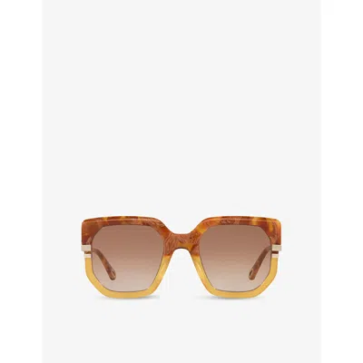 CHLOÉ WOMENS BROWN CH0240S SQUARE-FRAME ACETATE SUNGLASSES