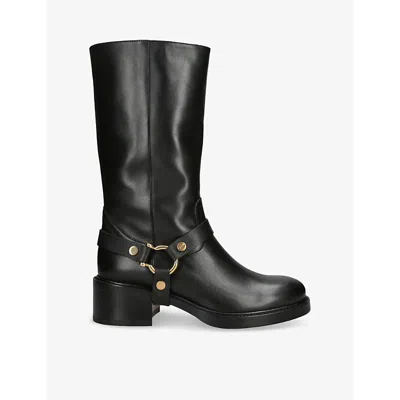 CHLOÉ WOMENS DAKOTA HARNESS-TRIM LEATHER KNEE-HIGH BOOTS BLAC