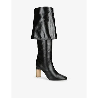 CHLOÉ WOMENS GEORGIA FOLD-OVER LEATHER HIGH-LEG BOOTS BLAC