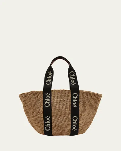 CHLOÉ WOODY LARGE MIFUKO BASKET BAG WITH LOGO WEBBING