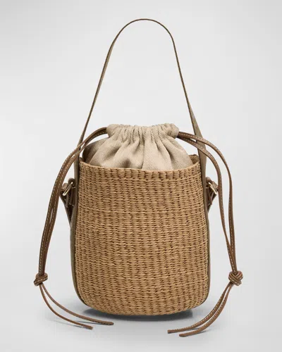 CHLOÉ WOODY SMALL MIFUKO BASKET BAG WITH LOGO WEBBING