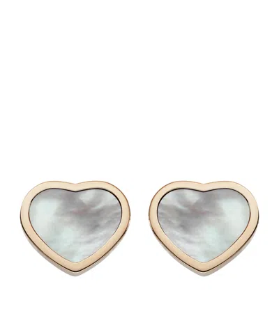 CHOPARD ROSE GOLD AND MOTHER-OF-PEARL HAPPY HEARTS STUD EARRINGS