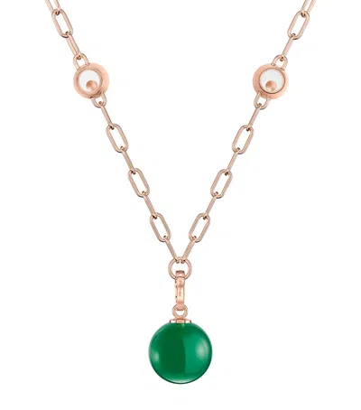 CHOPARD ROSE GOLD, DIAMOND AND GREEN AGATE HAPPY DIAMONDS PLANET NECKLACE