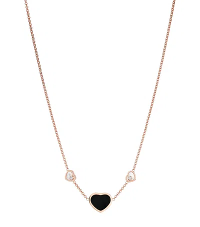 CHOPARD ROSE GOLD, DIAMOND AND ONYX HAPPY HEARTS PENDANT