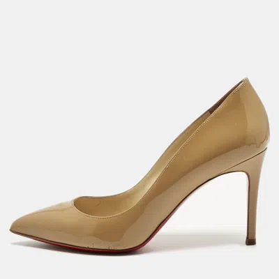 CHRISTIAN LOUBOUTIN BEIGE PATENT LEATHER PIGALLE FOLLIES PUMPS SIZE 37.5