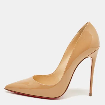 CHRISTIAN LOUBOUTIN BEIGE PATENT LEATHER SO KATE PUMPS SIZE 37.5