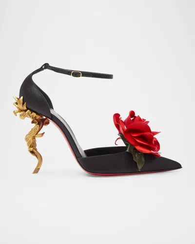 CHRISTIAN LOUBOUTIN BELLAROSE SILK RED SOLE ANKLE-STRAP PUMPS