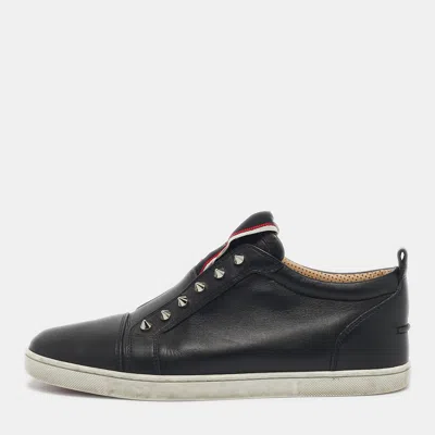 CHRISTIAN LOUBOUTIN BLACK LEATHER F.A.V SLIP-ON SNEAKERS SIZE 42
