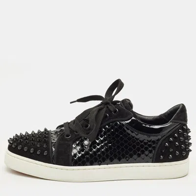 CHRISTIAN LOUBOUTIN BLACK PYTHON LEATHER AND SUEDE VIEIRA LACE UP SNEAKERS SIZE 39