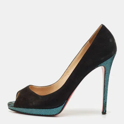 CHRISTIAN LOUBOUTIN BLACK SUEDE YOLANDA PEEP TOE PUMPS SIZE 40