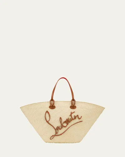 CHRISTIAN LOUBOUTIN CABATA LARGE BASKET TOTE BAG IN RAFFIA AND LEATHER