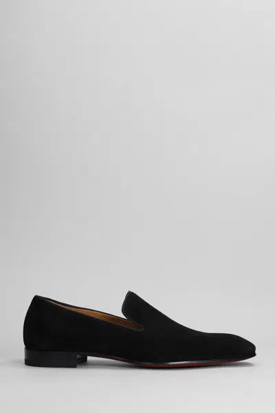 CHRISTIAN LOUBOUTIN DANDELION FLAT LOAFERS IN BLACK SUEDE