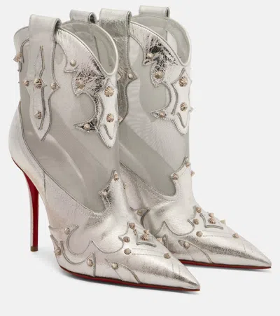 CHRISTIAN LOUBOUTIN EMBELLISHED METALLIC LEATHER ANKLE BOOTS
