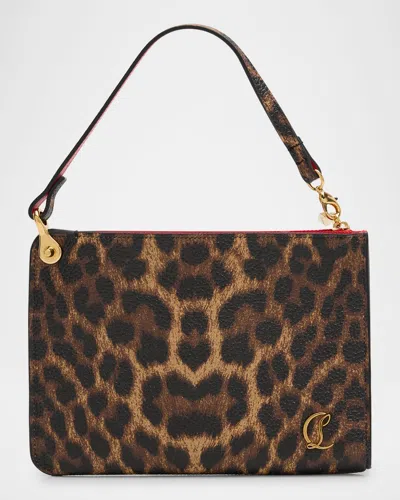 CHRISTIAN LOUBOUTIN LEOPARD-PRINT LEATHER POUCH BAG