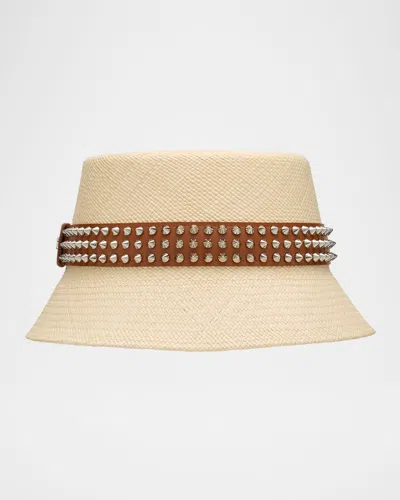 CHRISTIAN LOUBOUTIN MEN'S BOBINO SPIKES STRAW PANAMA HAT