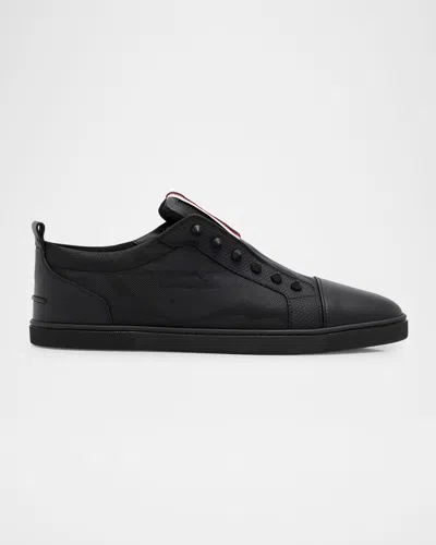 CHRISTIAN LOUBOUTIN MEN'S F. A.V. FIQUE A VONTADE JACQUARD AND LEATHER LOW-TOP SNEAKERS