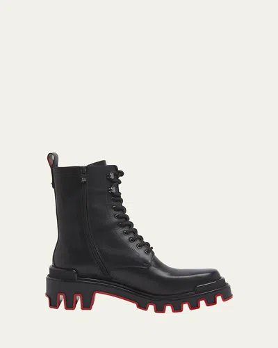 CHRISTIAN LOUBOUTIN MEN'S TROTT DUNE LUGGED LEATHER COMBAT BOOTS
