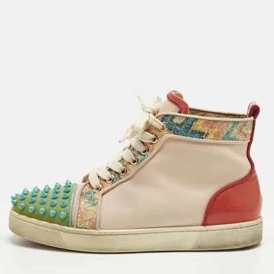 CHRISTIAN LOUBOUTIN MULTICOLOR PATENT AND LEATHER LOUIS SPIKES HIGH TOP SNEAKERS SIZE 37.5