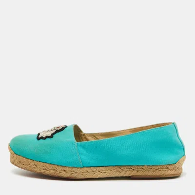 CHRISTIAN LOUBOUTIN TURQUOISE BLUE CANVAS NANOU CREST ESPADRILLES SIZE 40