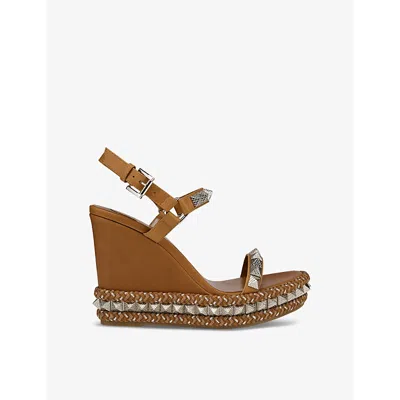 CHRISTIAN LOUBOUTIN WOMENS TERRA PYRACLOU 110 WEDGE-HEELED LEATHER ESPADRILLES EUR 39 / 6 UK