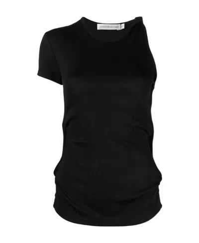 CHRISTOPHER ESBER TWIST-DETAIL ASYMMETRIC RIBBED T-SHIRT