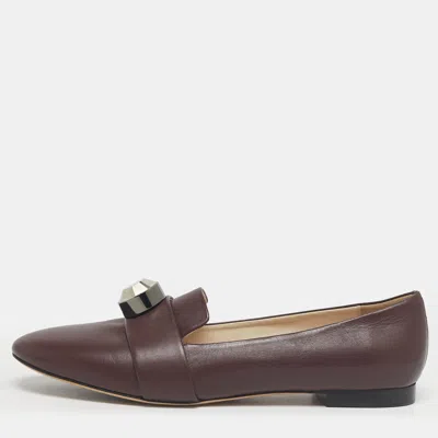 CHRISTOPHER KANE BURGUNDY LEATHER CRYSTAL BOW EMBELLISHED LOAFERS SIZE 41