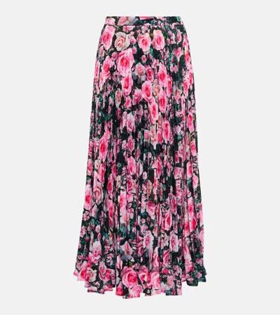 CHRISTOPHER KANE FLORAL HIGH-RISE PLEATED MIDI SKIRT