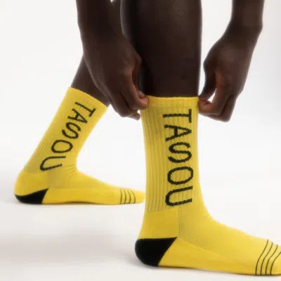 CHUKS COLLINS MEN'S BLACK YELLOW ART SELF SOCKS - CHUKS COLLINS DIFFUSION COLLECTION - TASOU - THE ATHLETIC SIDE O