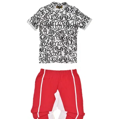 CHUKS COLLINS MEN'S RED / WHITE / BLACK GRAFFITI PRINT SHIRT - CHUKS COLLINS DIFFUSION COLLECTION - TASOU - THE AT