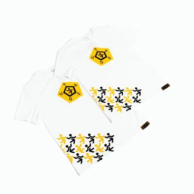 CHUKS COLLINS MEN'S WHITE / BLACK / YELLOW TASOU LOGO PRINTED WHITE T-SHIRT - CHUKS COLLINS DIFFUSION COLLECTION -