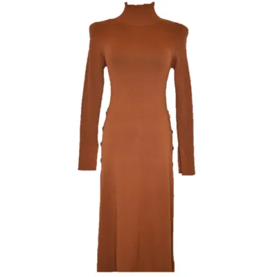 CHUKS COLLINS WOMEN'S BROWN / ORANGE BURNT ORANGE RIBBED SWEATER DRESS - CHUKS COLLINS DIFFUSION COLLECTION - TASO