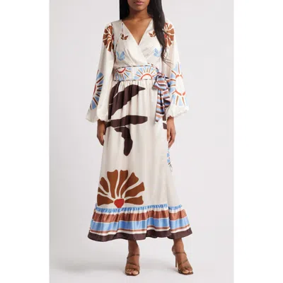 CIEBON CIEBON WILLOW PRINT LONG SLEEVE SATIN MAXI DRESS