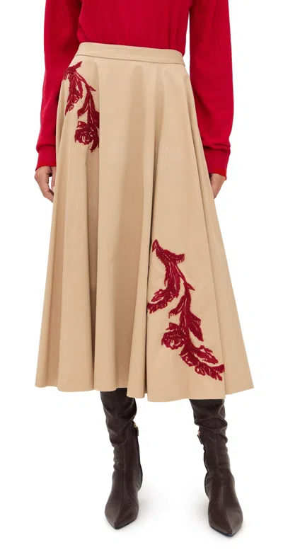 CINQ À SEPT FLORAL EMBELLISHED RIZZO SKIRT KHAKI/CHERRYROSE