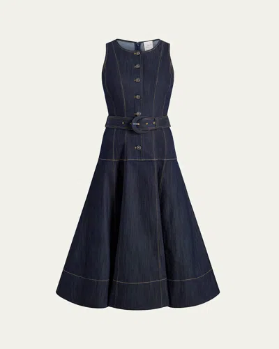 CINQ À SEPT MARGARET SLEEVELESS DENIM MIDI DRESS