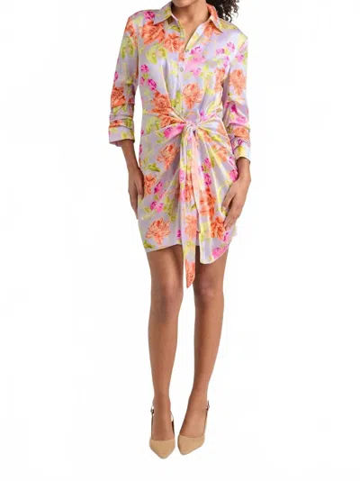 CINQ À SEPT MIDNIGHT TULIPS MINI JACEY DRESS IN PALE LAVENDER MULTI