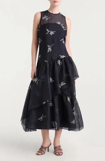 CINQ À SEPT CINQ À SEPT ROBERTA EMBROIDERED SLEEVELESS SILK COCKTAIL DRESS