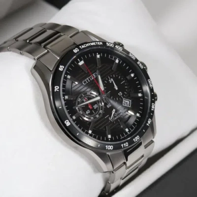 CITIZEN CITIZEN ECO-DRIVE SUPER TITANIUM BLACK DIAL CHRONOGRAPH MEN'S WATCH CA4444-82E