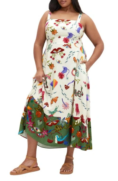 CITY CHIC CITY CHIC ANNABEL PRINT RUFFLE HEM SLEEVELESS MAXI DRESS